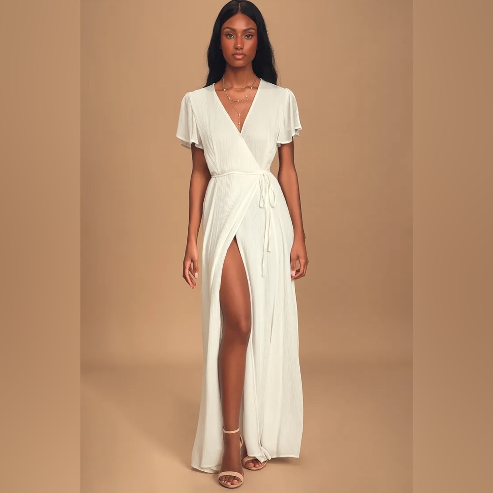 NWT: Lulu’s L Hearts of Marigold White Maxi Wrap Dress
